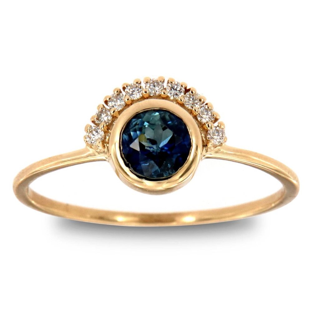 14K Yellow Gold Blue Sapphire & Diamond Ring